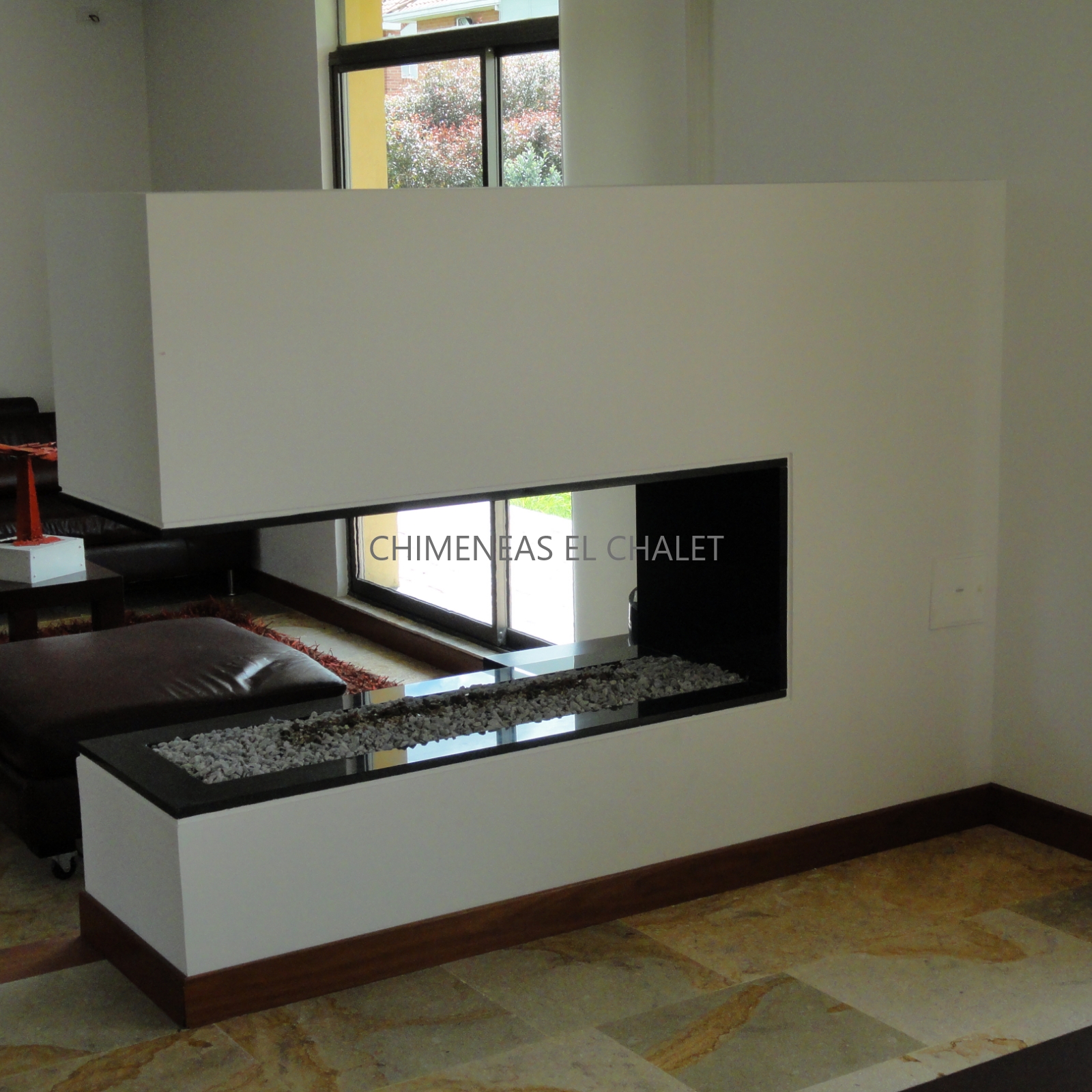 chimenea de gas central dos ambientes