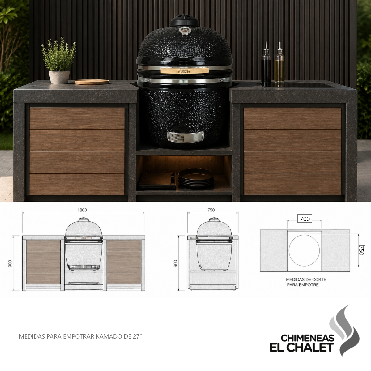 kamado empotrar asador carbon ahumador kamado big green egg chimeneas el chalet – 3