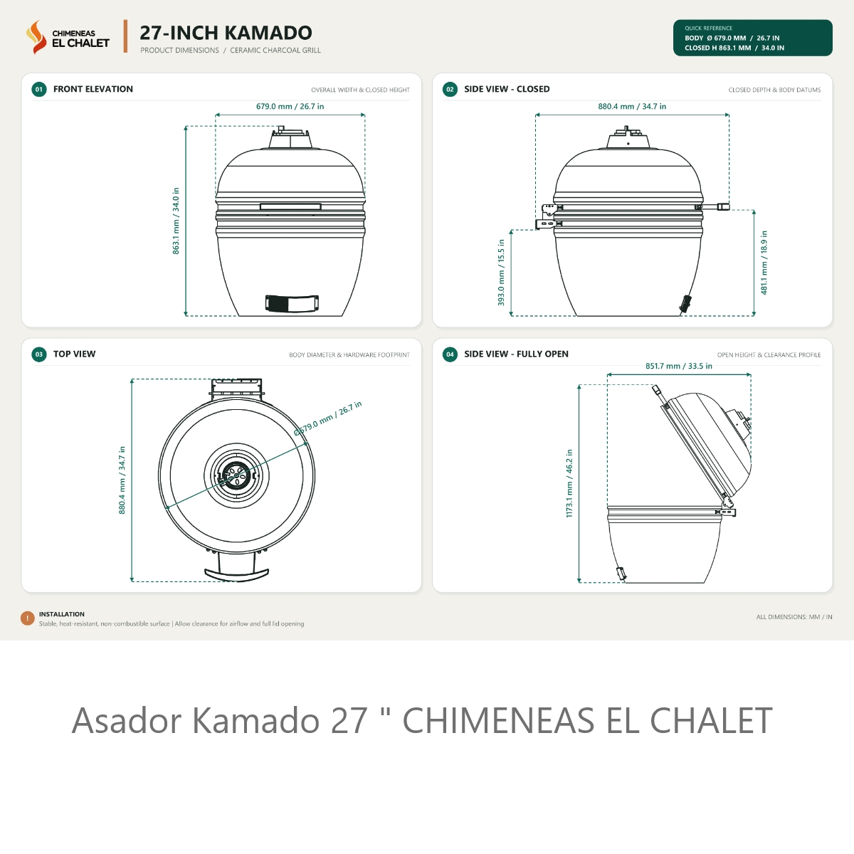 medidas empotrar kamado 27 chimeneas el chalet big green egg – 3